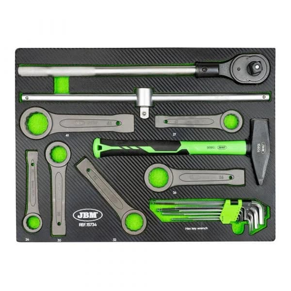Jbm Hammer. Ratchet Handle And Sloging Spanner In Eva Tray Verde