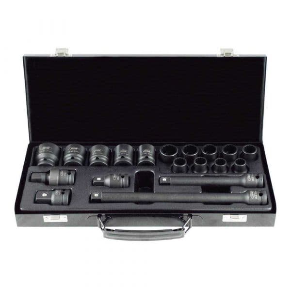Jbm Pontas 1/2´´ Impact Peças With 14 12-edge Sockets + Adapters Set 19 Peças Prateado