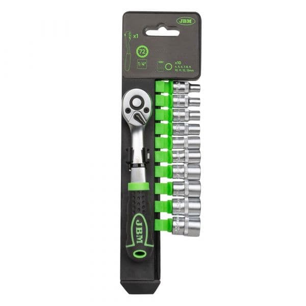 Jbm 1/4´´ 72-teeth Ratchet With 12-point Sockets Prateado