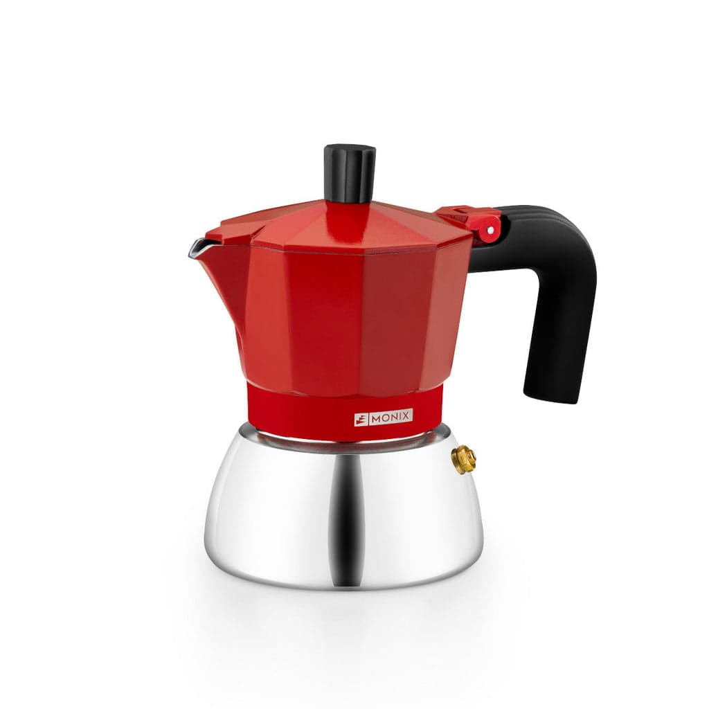 CAFETERA ITALIANA MONIX INDUCTION INOX M863103 3 TAZAS ROJA