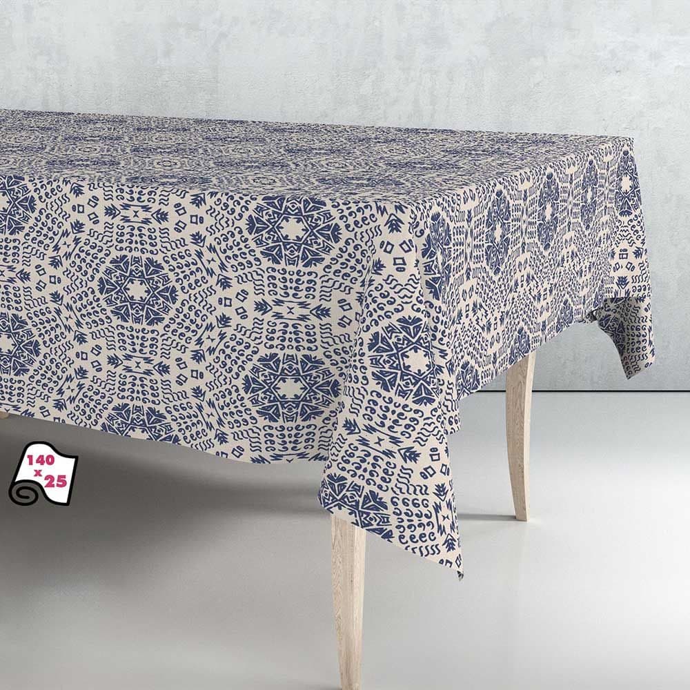 ROLO DE TOALHA DE MESA ANTI-NÓDOAS MANDALA AZUL 140CM X 25M EXMA