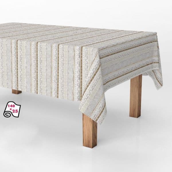 Exma Rolo Toalha de Mesa PVC Anti-nódoas Riscas 140cm x 25m Bege