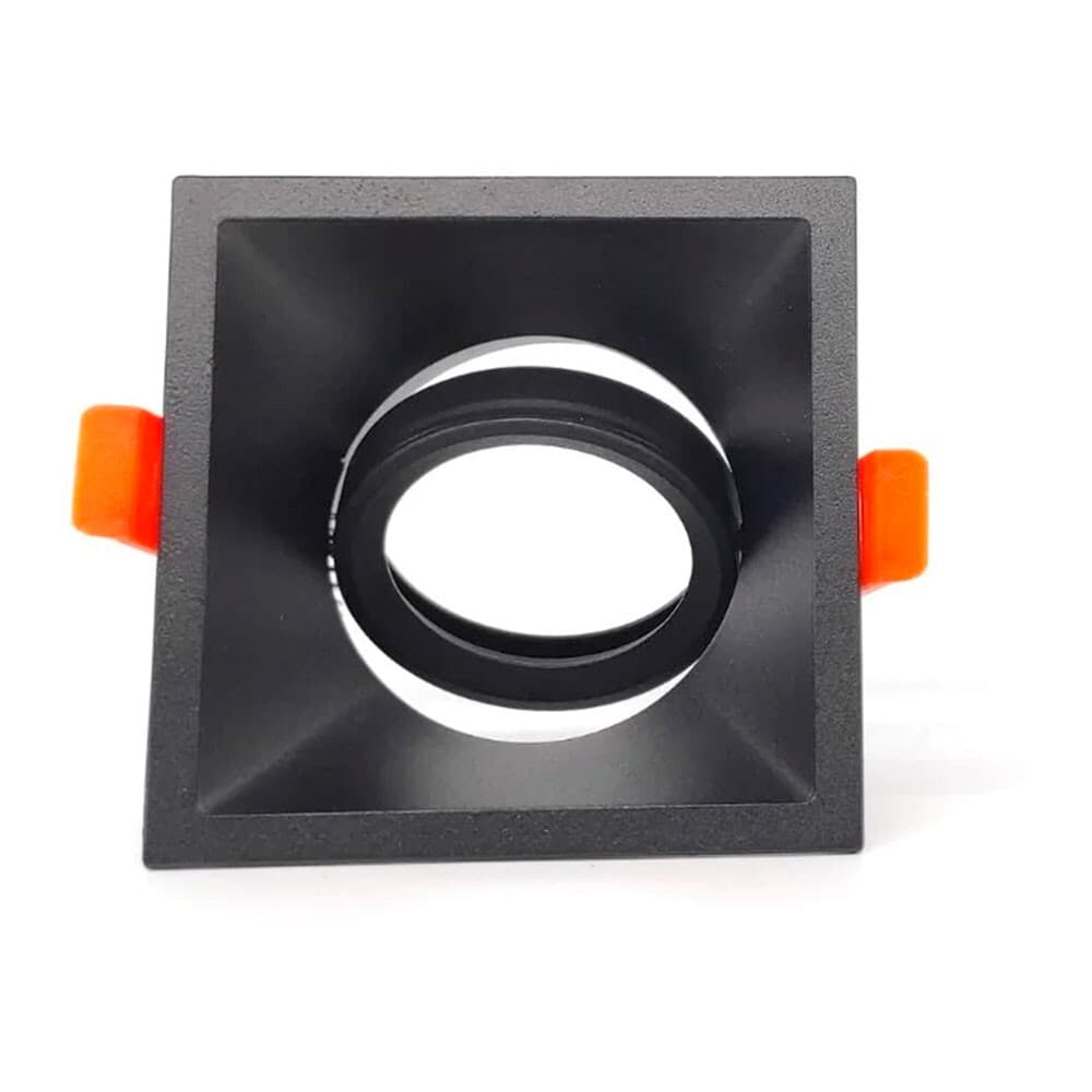 Aro halógeno basculante de embutir, profundo, quadrado, preto, 90 x 90 x 42 mm