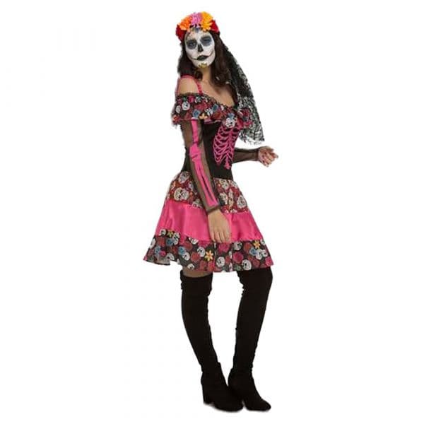Viving Costumes Day Of The Dead Disfarce Mulher Rosa M-L