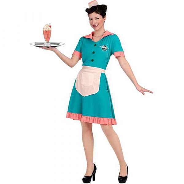 Viving Costumes Waitress Anos 50 Disfarce Mulher Azul M