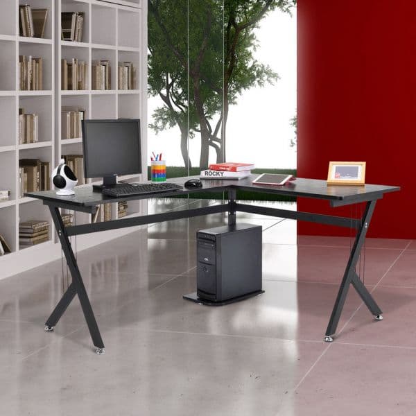 HomCom Secretária MDF E1 Ferro Revestido de Pó Preto 155x130x76 cm