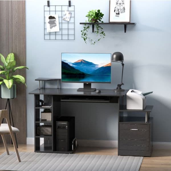 HomCom Secretária p/ Computador Madeira / MDF Preto 152x60x88cm