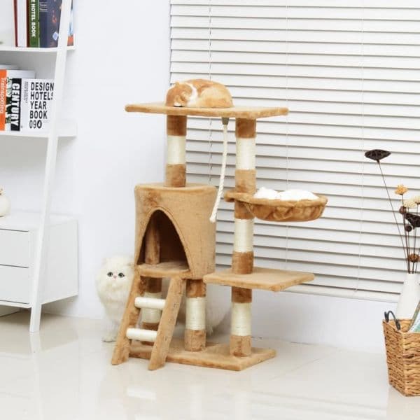 PawHut Arranhador Árvore com Ninho Plataforma Castanho 30x55x96cm
