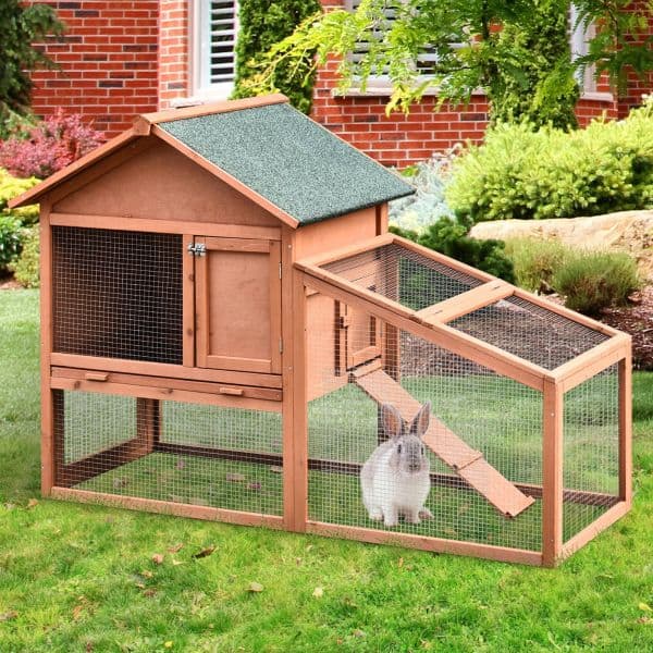 PawHut Casa para Coelhos de Madeira 144x64.5x100 cm Estrutura Grande