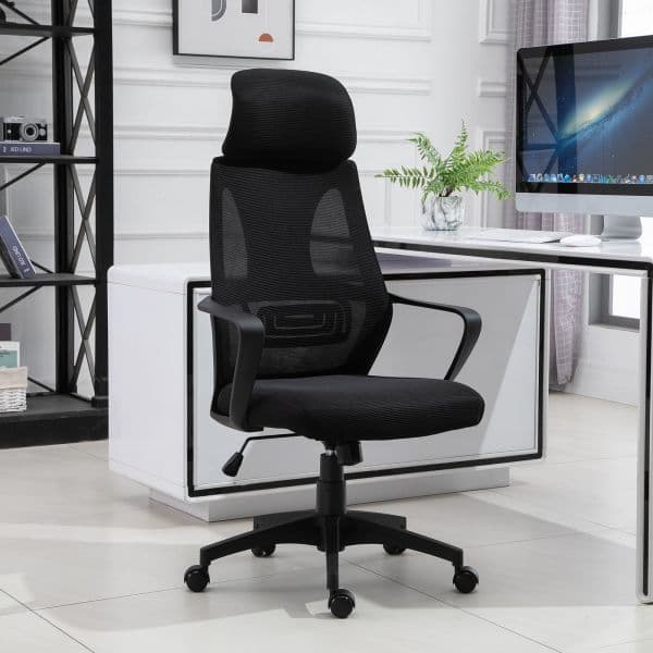 Vinsetto Cadeira Ergonómica Inclinável Ajustável 64x58x116-126 cm Preto