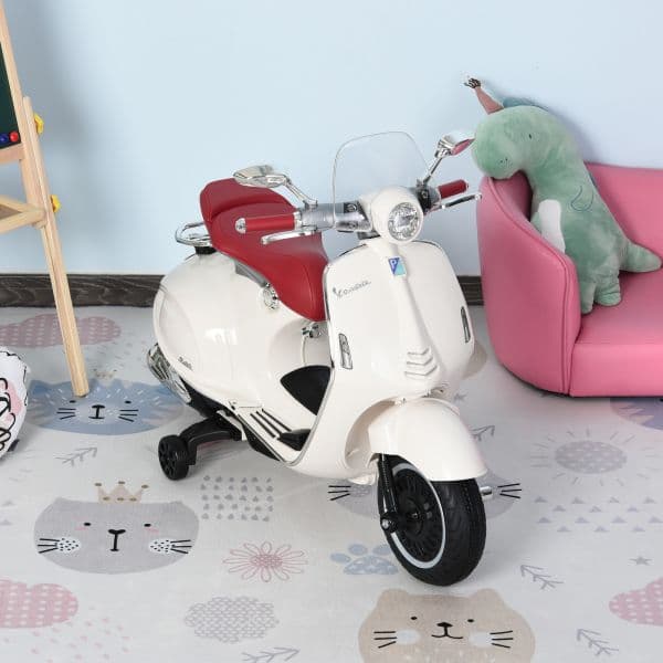 Homcom Motocicleta Vespa Elétrica com Música Faróis 87x46x54 Branco - 370-110V90WT