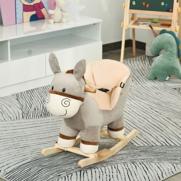 Homcom Cavalo de Baloiço com Forma de Burro com Cinto 61x34x58 cinza - 330-110