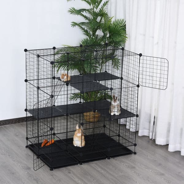 Pawhut Gaiola Pequena Diy com 4 Portas 6 Bandejas 111x75x119 cm Preto