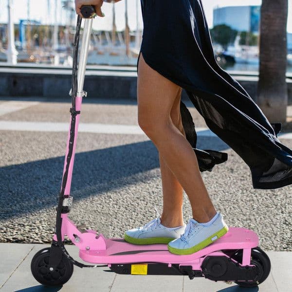 HomCom Trotinete Scooter Dobrável Altura Ajustável e Freios 75x36x82-93 cm Rosa - AA1-077PK