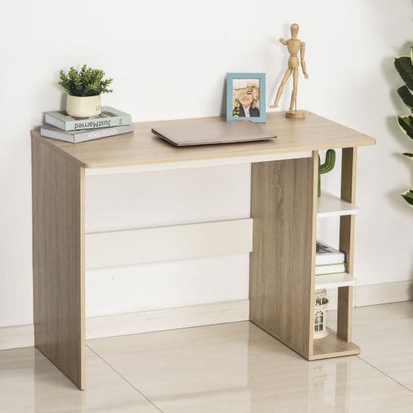 HomCom Secretária 2 em 1 com Prateleira de 3 Níveis Superfície Grande Amplo Espaço de Armazenamento 100x55x74 cm Madeira