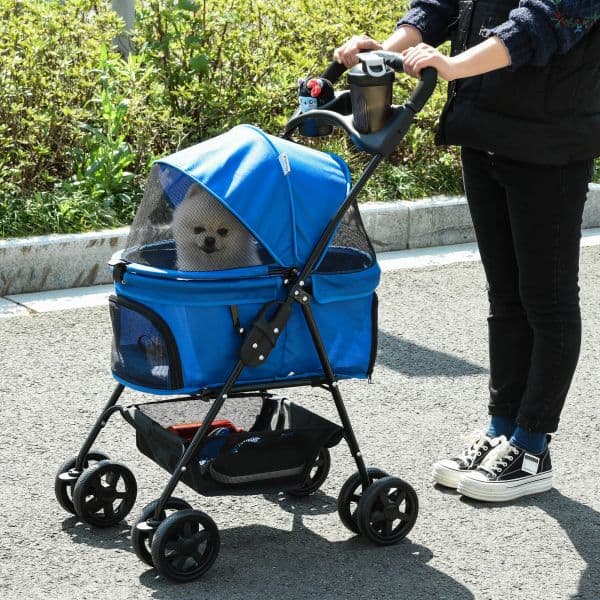 Pawhut Carrinho Dobrável Desmontável de Aço Oxford Rodas Giratórias Freios Janela 67x45x96 cm Azul