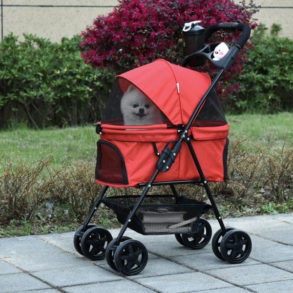 Pawhut Carrinho para Dobrável e Removível em Aço Tecido Oxford Rodas Giratórias Freios Janela Pequenos 67x45x96 cm Vermelho