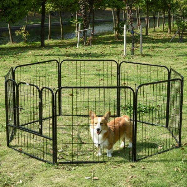 Pawhut Parque com 8 Varas Dobrável com Porta e Dupla Trava 79x79cm Preto