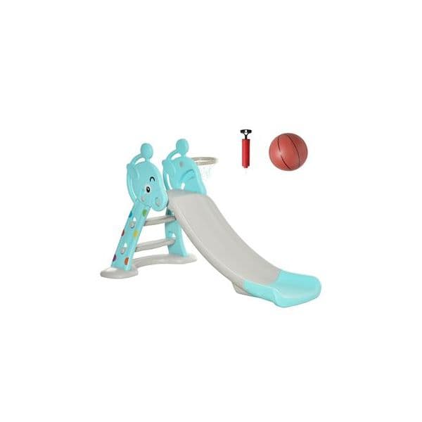 Homcom Escorrega Infantil com Cesta de Basquetebol modelo Girafa 140x87x75cm Azul e Cinza