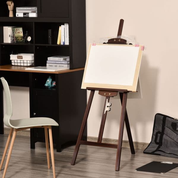 HomCom Cavalete Inclinável a 90° c/ Suporte Tripé e Pincel 51.5x71.5x134.5cm Castanho - 914-020V01CF