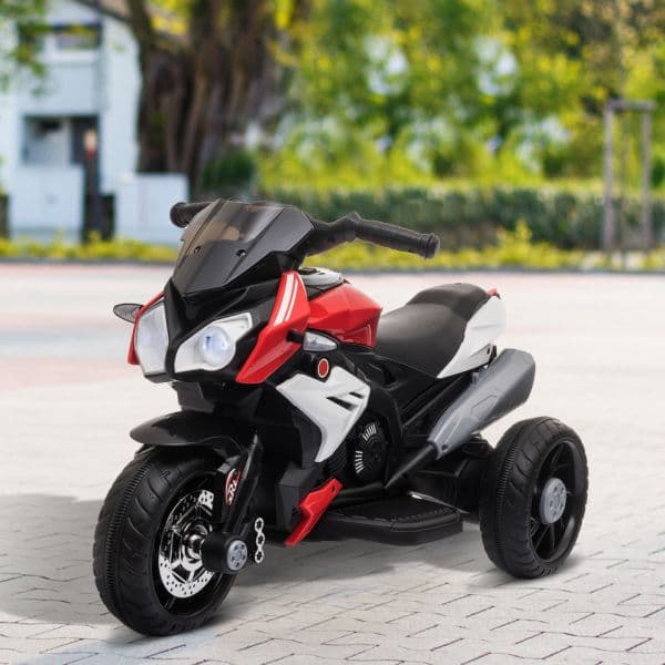 Homcom Motocicleta Elétrica/ Triciclo com 3 Rodas Buzina Música Faróis 86x42x52cm Preto e Vermelho