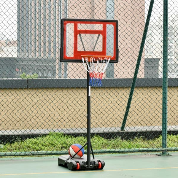 Homcom Cesta De Basquetebol com Suporte de Aço Base Recarregável 75x83x261cm Vermelho e Preto - A61-023