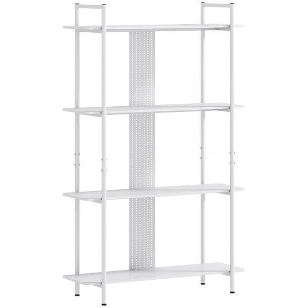 HomCom Estante de 4 Níveis Estante para Livros com Painel Perfurado e Estrutura Metálica 100x35x160,5 cm Branco - 838-492V00WT