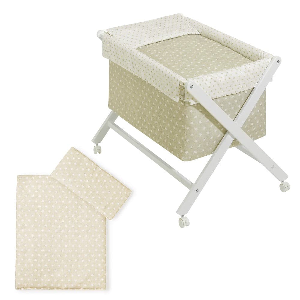 Berço Branco Faia+Lençóis+Vestimenta+Colchão Star Bege Interbaby