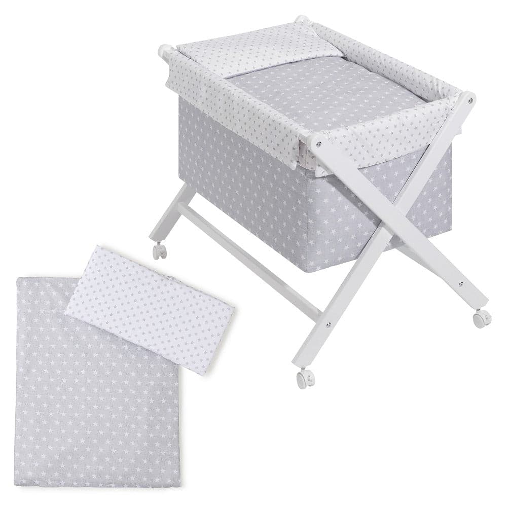Berço Branco Faia+Lençóis+Vestimenta+Colchão Star Cinza Interbaby