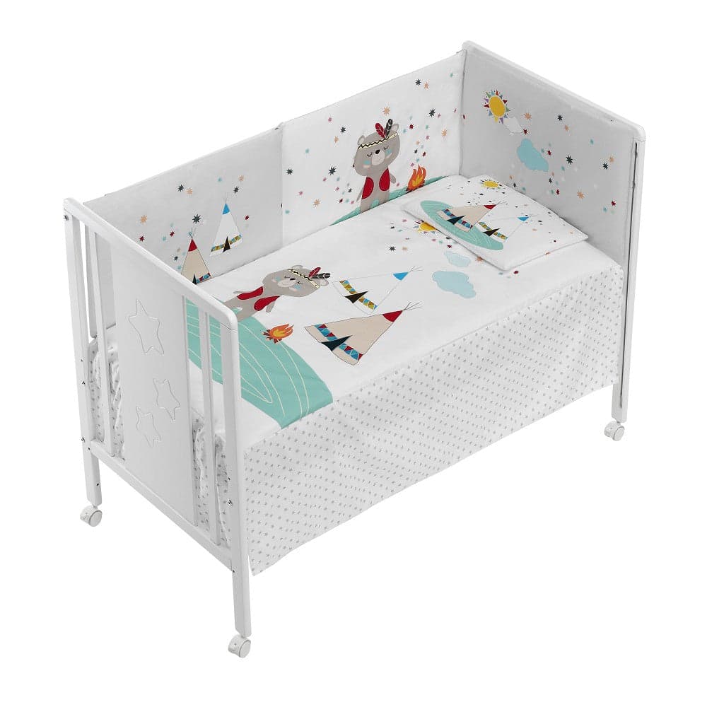 Conjunto 3 Pcs. Para Berço 60X120 (Colcha+Protetor De Cama+Almofada) Jersey Indio Interbaby