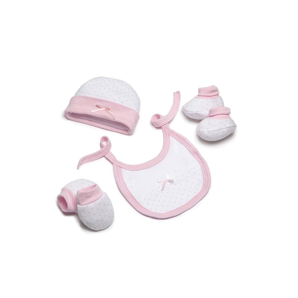 Conjunto 4 Pcs (Chapéu+Luvas+Babete+Meias) Para Recém Nascidos (0 6 Meses) 100% Algodão Rosa Interbaby