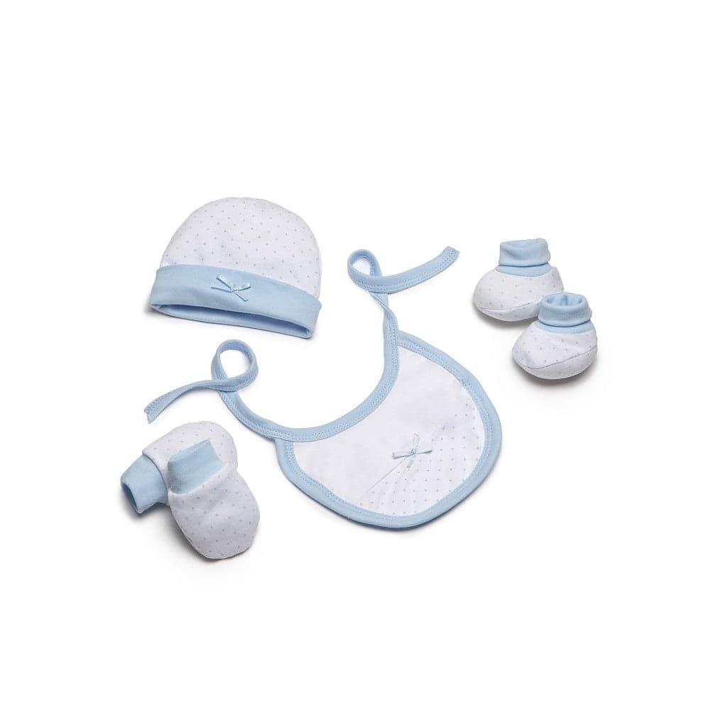 Conjunto 4 Pcs (Chapéu+Luvas+Babete+Meias) Para Recém Nascidos (0 6 Meses) 100% Algodão Azul Interbaby