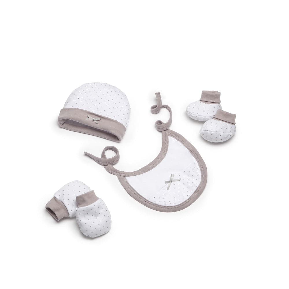 Conjunto 4 Pcs (Chapéu+Luvas+Babete+Meias) Para Recém Nascidos (0 6 Meses) 100% Algodão Bege Interbaby