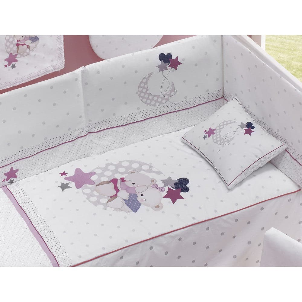 Conjunto 3 Pcs. Para Berço 60X120 (Colcha+Protetor De Cama+Almofada) Jersey Amorosos Rosa Interbaby