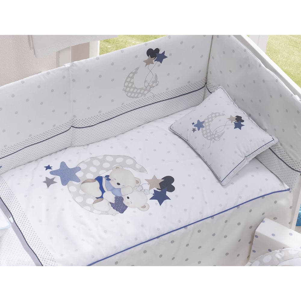 Conjunto 3 Pcs. Para Berço 60X120 (Colcha+Protetor De Cama+Almofada) Jersey Amorosos Azul Interbaby