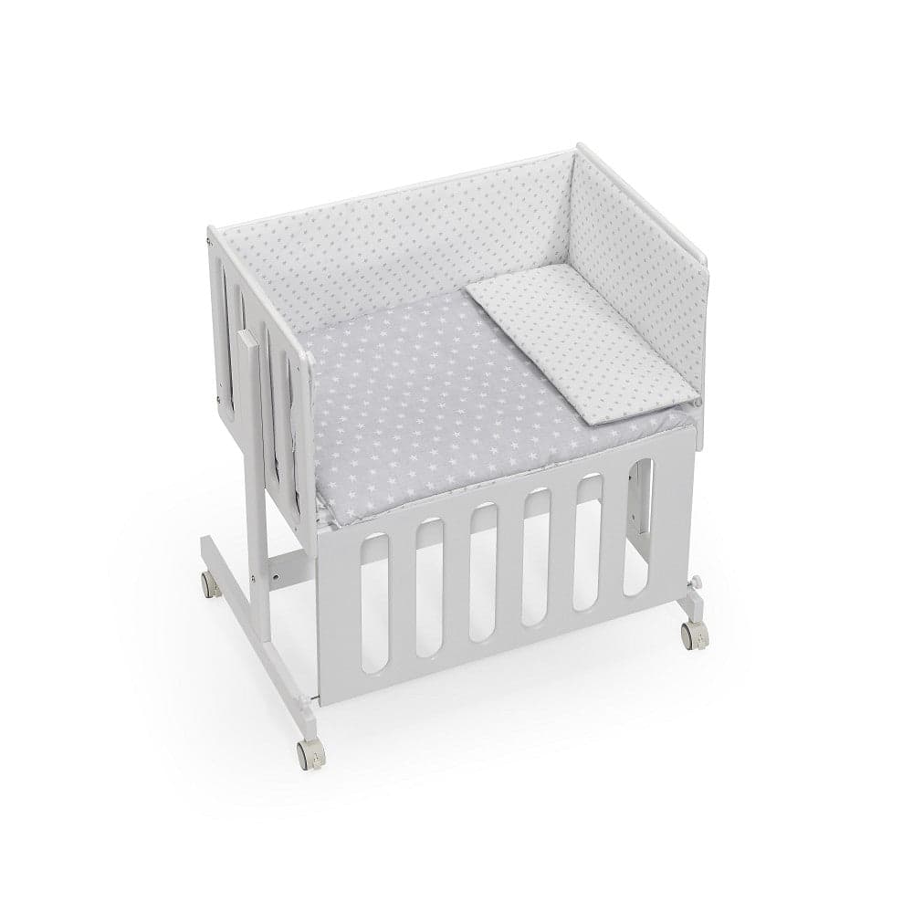 Berço Co Sleep Minana Em Branco Faia+Lençóis+Vestimenta+Colchão Star Cinza Interbaby