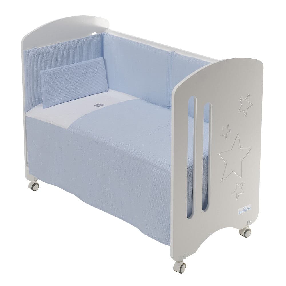 Conjunto 3 Pcs. Cama 60X120 (Colcha+Protetor De Cama+Almofada) Algodão Ninho Abelha Astrid Azul Don Algodon