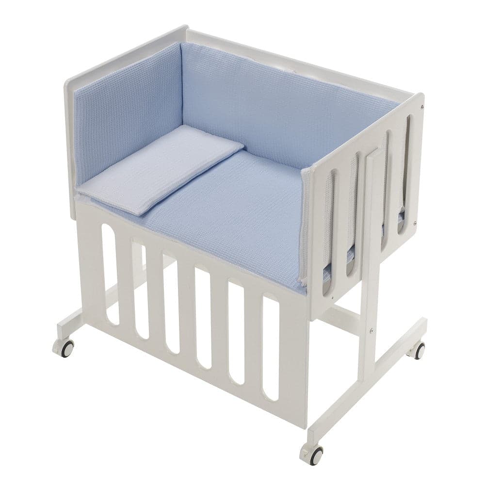 Berço Co Sleep Minana Em Branco Faia+Lençóis+Vestimenta+Colchão Astrid Azul Don Algodon