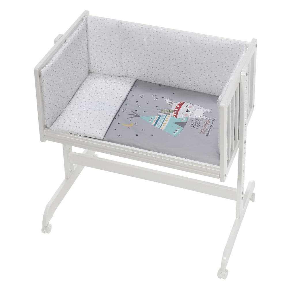 Berço Co Sleep Em Branco Faia+Lençóis+Vestimenta+Colchão Tipi Oso Cinza Interbaby
