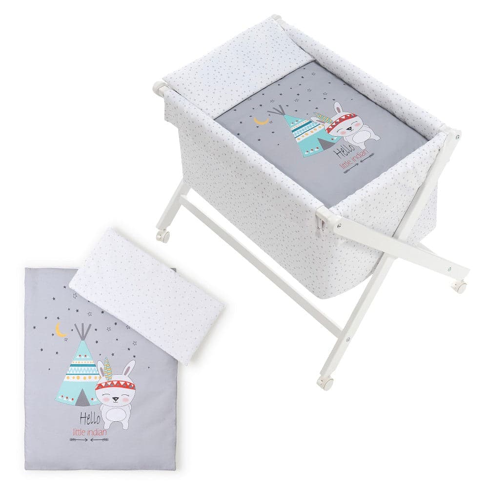 Berço Branco Faia+Lençóis+Vestimenta+Colchão Tipi Oso Cinza Interbaby