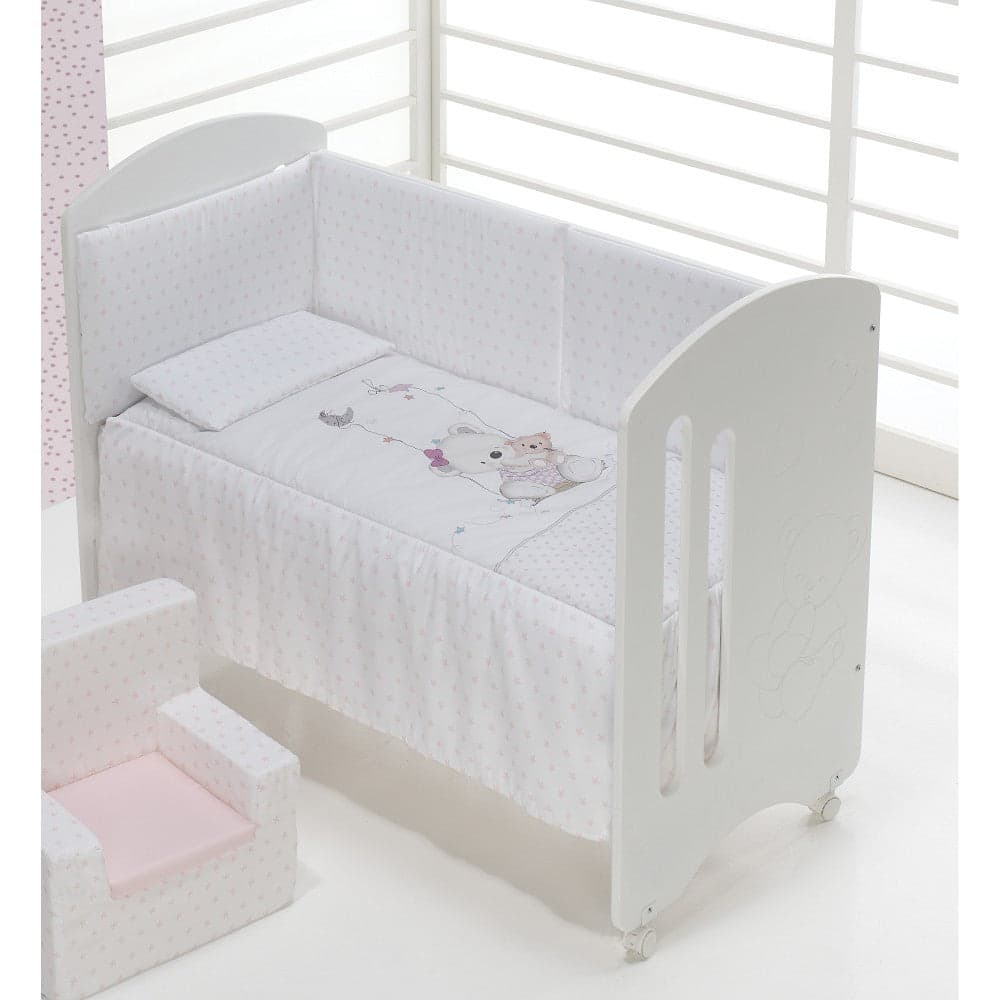 Cama Lovely Premium+Conjunto Cama60X120 (Colcha+Protetor De Cama+Almofada) Algodão Oso Columpio Rosa Interbaby