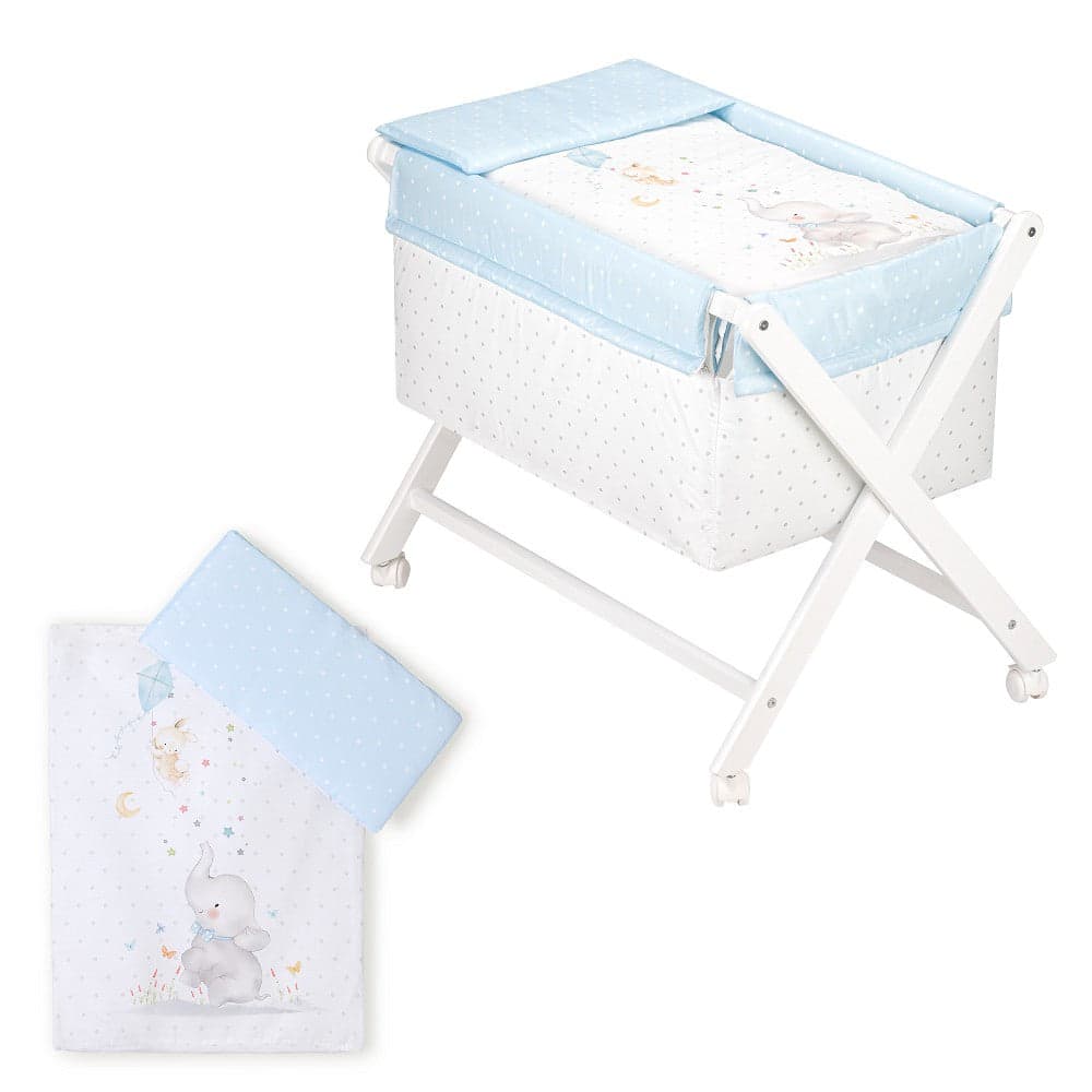 Berço Branco Faia+Lençóis+Vestimenta+Colchão Elefante Azul Interbaby