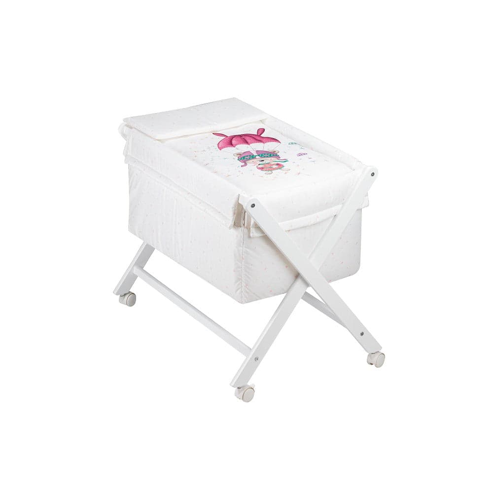 Berço Branco Faia+Lençóis+Vestimenta+Colchão Paraquedista Rosa Interbaby