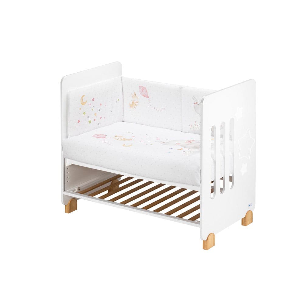 Cama 60X120 Star Nature + Conjunto 2 Pçs Amovivel (Colcha+Protetor De Cama) Elefante Rosa Interbaby