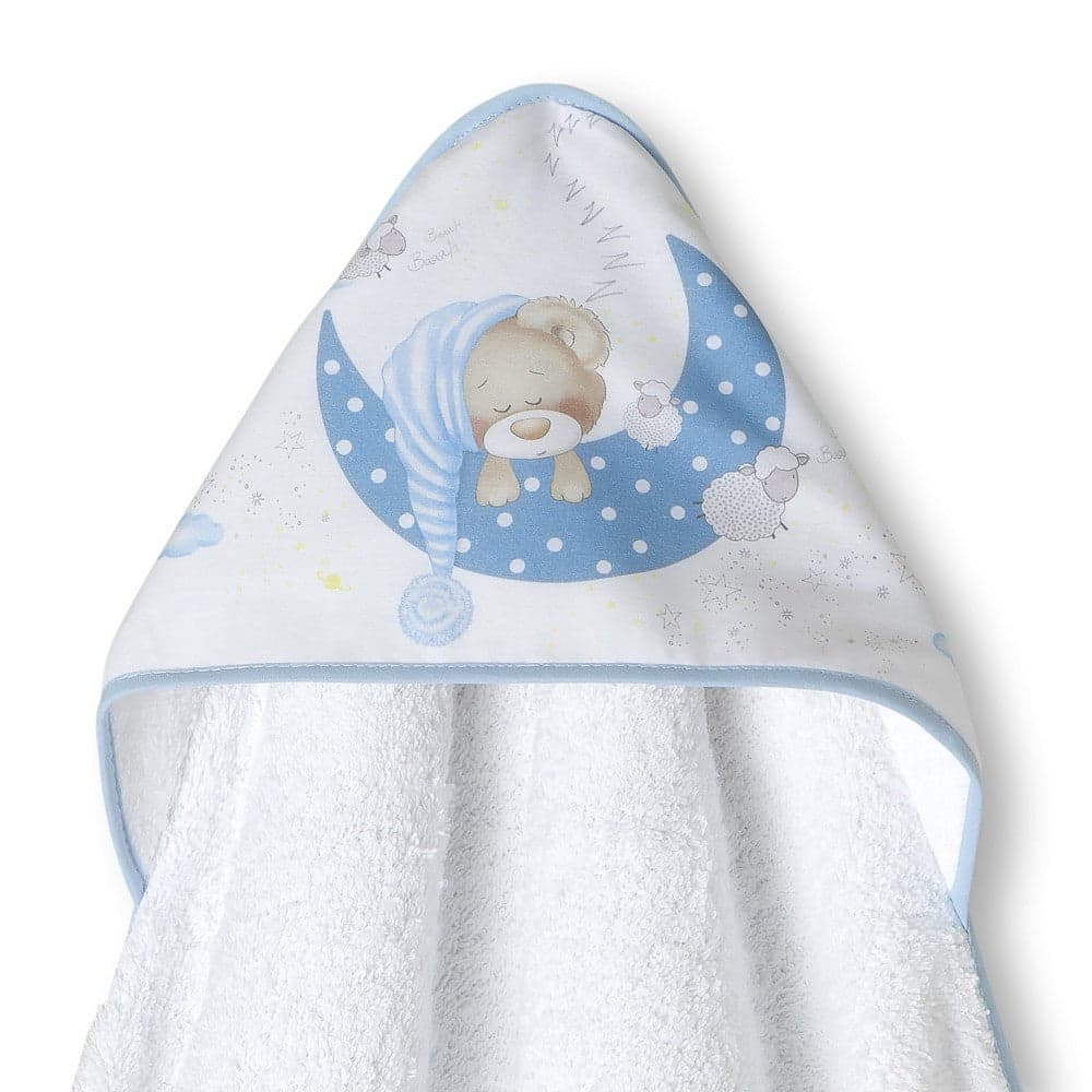 Toalha de banho 100X100 Algodão Bear Sleeping Azul  Interbaby