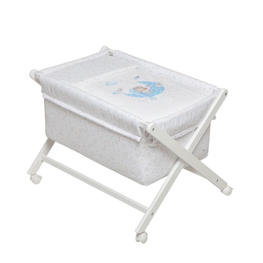 Berço Branco Faia+Lençóis+Vestimenta+Colchão Bear Sleeping Azul Interbaby