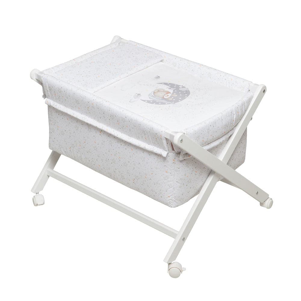 Berço Branco Faia+Lençóis+Vestimenta+Colchão Bear Sleeping Cinza Interbaby