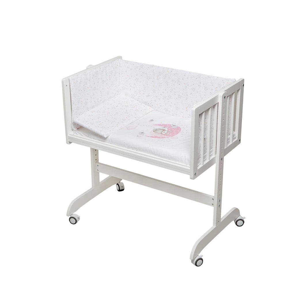 Berço Co Sleep Em Branco Minana Faia+Lençóis+Vestimenta+Colchão Bear Sleeping Rosa Interbaby