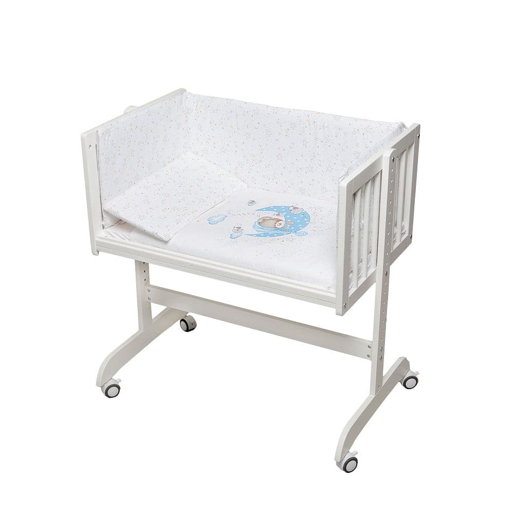 Berço Co Sleep Em Branco Minana Faia+Lençóis+Vestimenta+Colchão Bear Sleeping Azul Interbaby