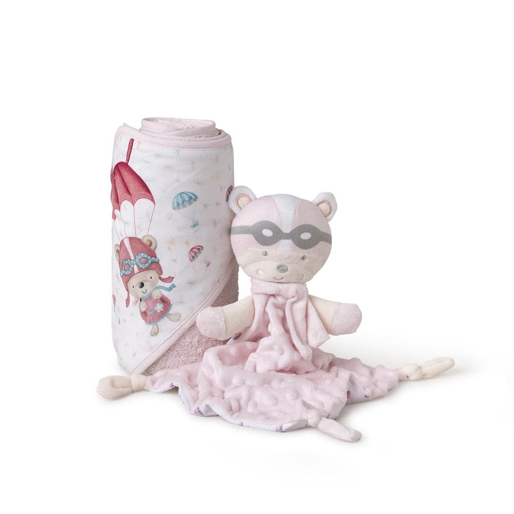 Interbaby Conjunto Toalha de Banho + Doudou Paraquedista Rosa